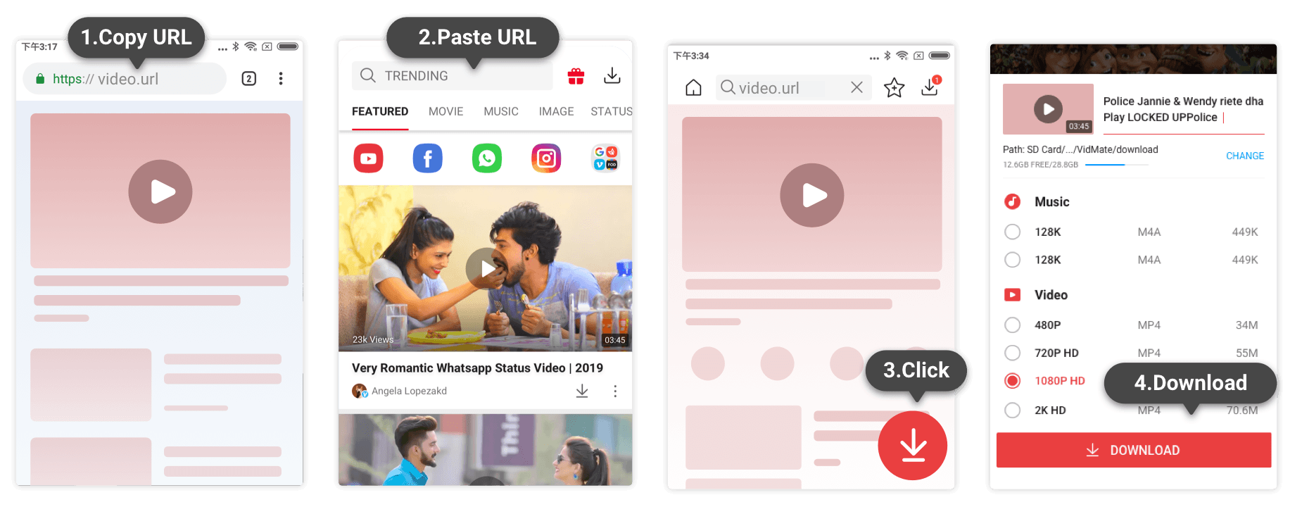 Copy and paste workflow for VidMate YouTube downloader